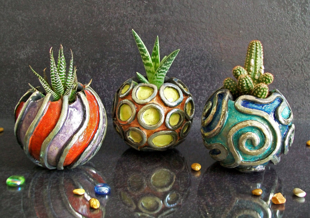 Set di vasi in ceramica raku, vasi per piante grasse, vasi per
